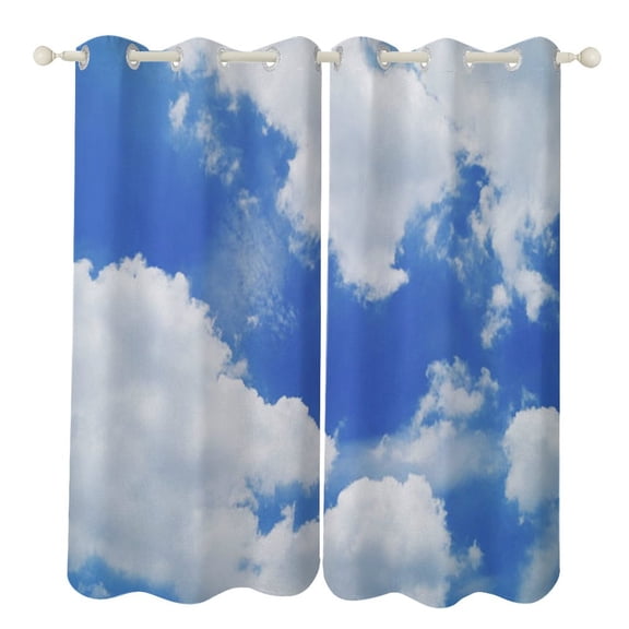 Blue Sky White Cloud Scenery Natural Blackout Window Curtains for Bedroom Living Room Kicthen High Shading 2 Panels