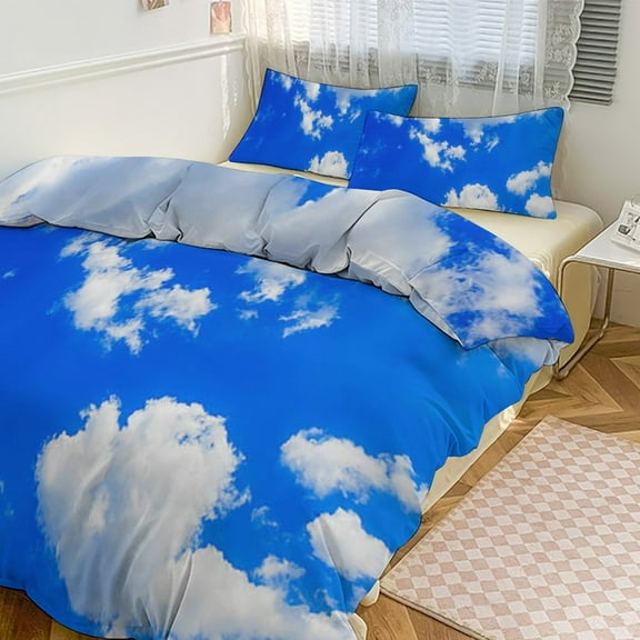 Blue Sky White Cloud Scenery Natural Duvet Cover Set Bedding Set Polyester Quilt Cover for Bedroom Decoration