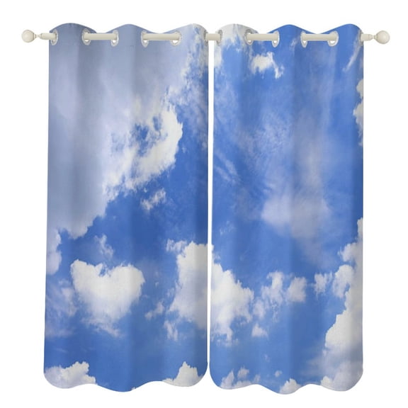 Blue Sky White Cloud Scenery Natural Luxury Window Curtains Blinds for Living Room Bedroom Bathroom Kicthen Door Home Decor 2 Panels