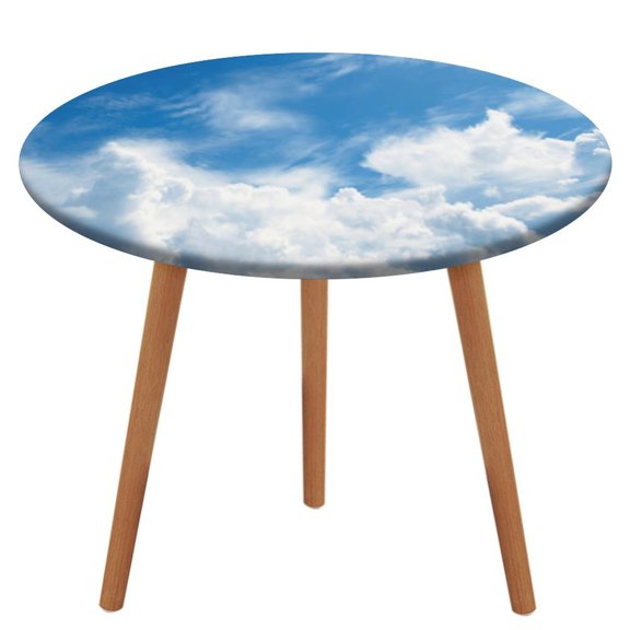 Blue Sky White Cloud Scenery Natural Pattern Round Tablecloth Waterproof Elastic Table Clothes for Dining Table Cute Desk Decor Protector Cover