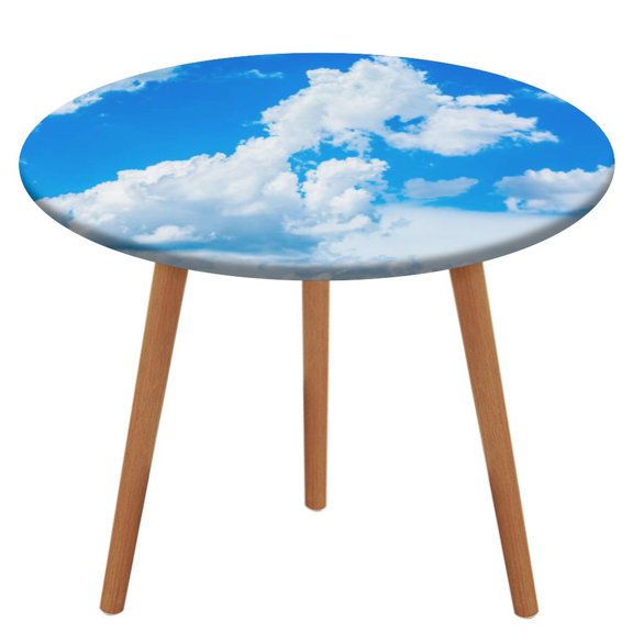 Blue Sky White Cloud Scenery Natural Pattern Round Tablecloth Waterproof Elastic Table Clothes for Dining Table Cute Desk Decor Protector Cover