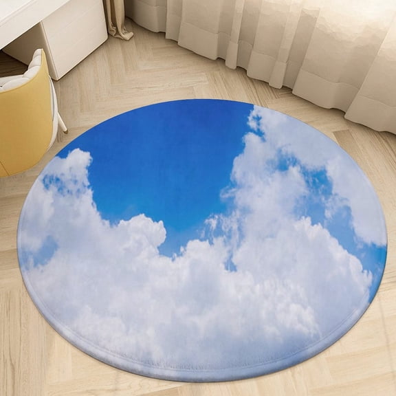 Blue Sky White Cloud Scenery Natural Round Area Rugs for Bedroom Living Room, 4FT Soft Indoor Circle Carpets, Carpet Home Decor Floor Mat