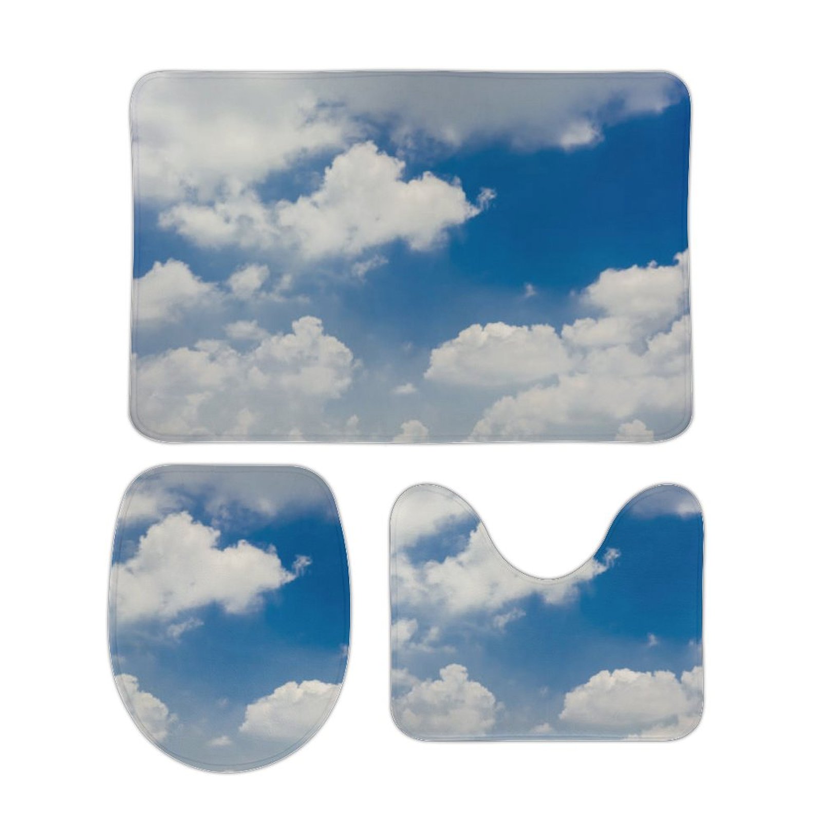Blue Sky White Cloud Scenery Natural Soft Bathroom Carpet Set , Contour Carpet Set, Toilet Lid ...