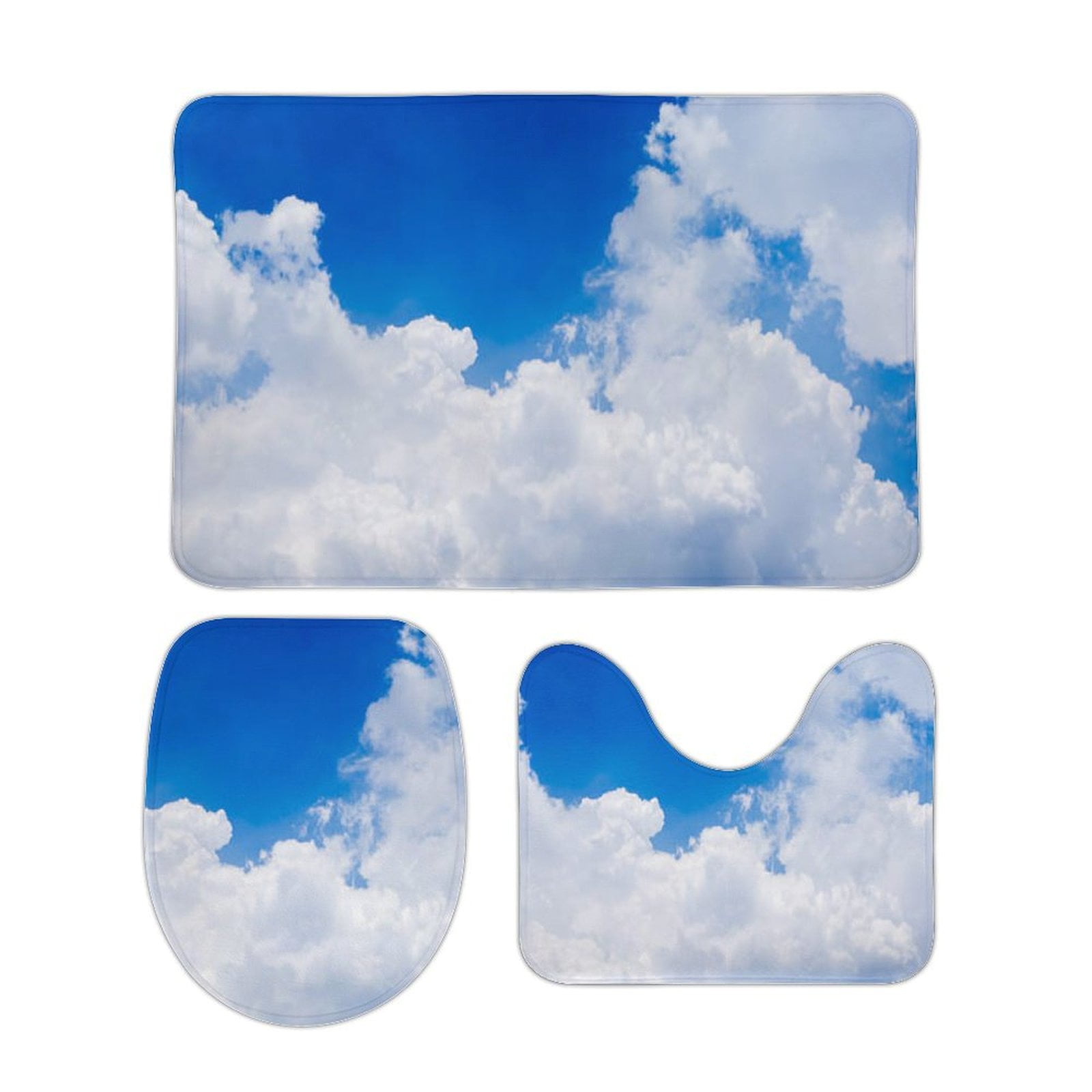 Blue Sky White Cloud Scenery Natural Soft Bathroom Carpet Set , Contour ...