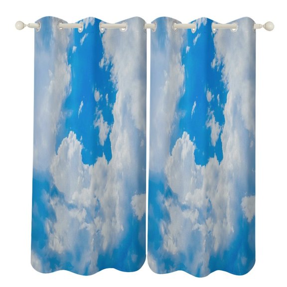 Blue Sky White Cloud Scenery Natural Study Room Living Kitchen Bedroom For Blackout Curtain Printed 2 Panels