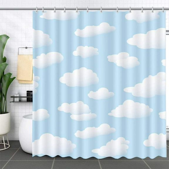 Blue Sky and White Cloud Shower Curtain Sets Natural Landscape Scenery Bathroom Bathtub Decoration Waterproof Polyester with Hooks 72"W x 78"L (Pack of 1)