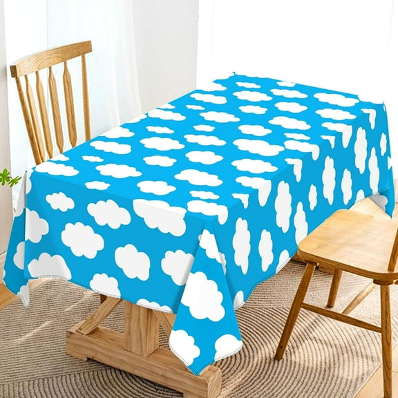 Blue Sky White Cloud Tablecloth Kids Cartoon Story Birthday Party Decoration Kitchen Dining Room Home Decor-60×84 inch