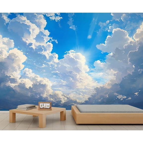 Blue Sky White Cloud Wall Mural - Natural Scenery Murals, Modern Large Wall Murals For Living Room, Blue Sky Mural 118"W x 83"H (Not Peel and Stick)