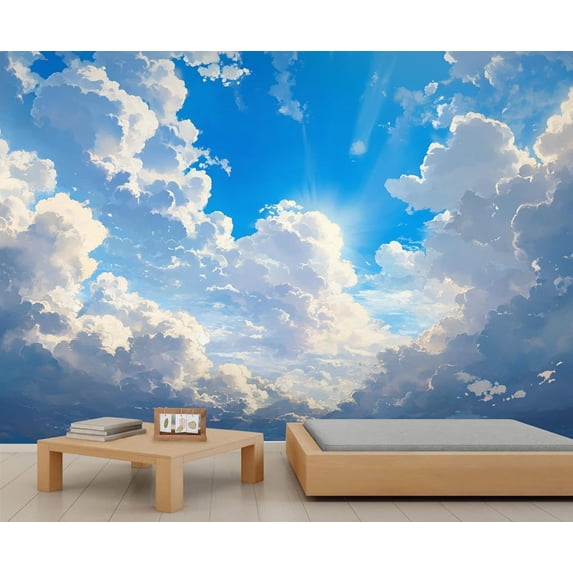 Blue Sky White Cloud Wall Mural - Natural Scenery Murals, Modern Large Wall Murals For Living Room, Blue Sky Mural 118"W x 83"H (Not Peel and Stick)
