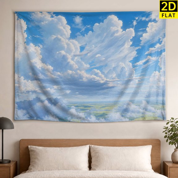 Blue Sky White Clouds Aesthetic Scenery Wall tapestry,Large size Printed Horizontal Tapestry blanket,Polyester Fabric Wall Hanging for bedroom,living room,Gift for Family and Friends