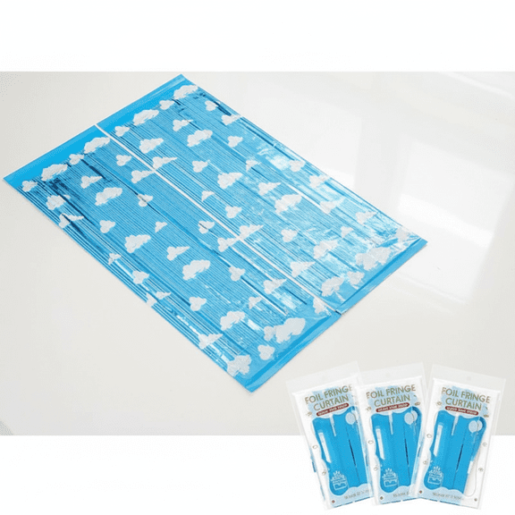 Blue Sky White Clouds Birthday Party Decorations, 3 Pack Tinsel Foil Fringe Curtains Backdrop for Baby Shower, Kids Theme Party Supplies, Cartoon Story Background Decor