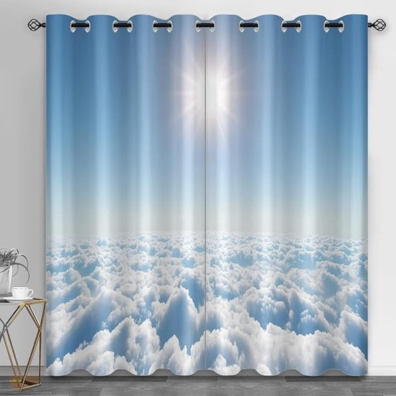 Blue Sky And White Clouds Blackout Curtains for Bedroom, Natural Scenery Window Curtains, White Clouds 3D Printed Drapes, Grommet Top Window Treatments for Living Room Decor 42"W x 96"L (Pack of 2)
