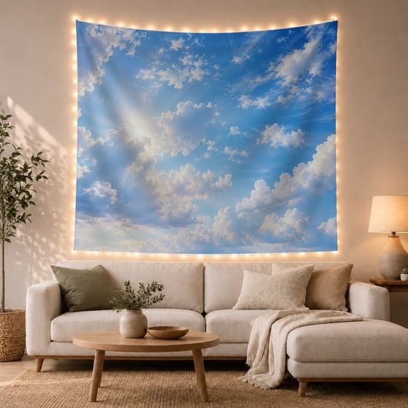 Blue Sky White Clouds in Bright Daytime, Serene Coastal Style for Nature Lovers, Skyline Wall Art, Housewarming Gift Tapestry Wall Hanging for Bedroom, Living Room and Dorm