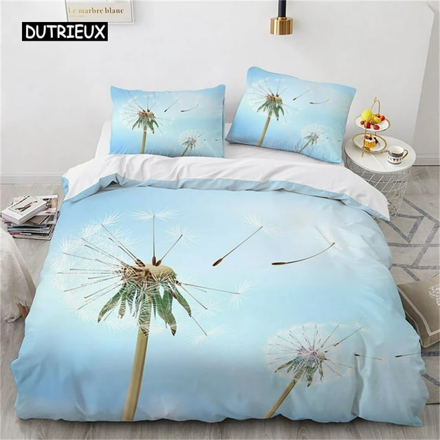 Blue Sky White Clouds Duvet Cover Microfiber Natural Scenery Flowers