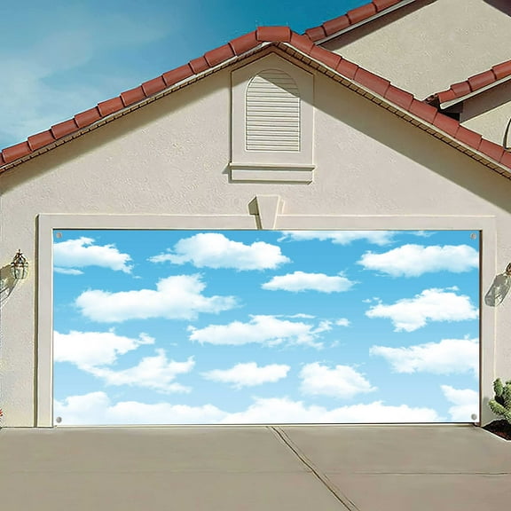 Blue Sky White Clouds Garage Door Cover Backdrop Sky Clouds Photography Adventure Kids Birthday Party Banner Newborn Baby Shower Travel Outdoor Party Garage Door Decoration Background 8X6FT