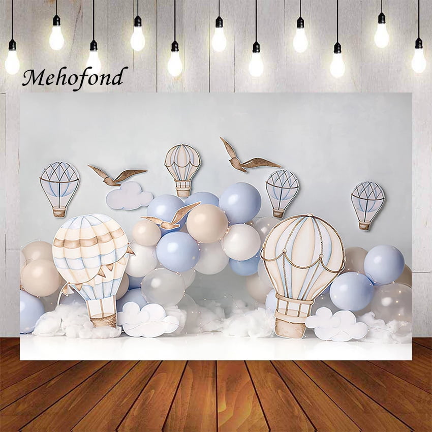Blue Sky White Clouds Hot Air Balloon Kids Birthday Party Cake Smash r