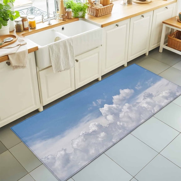 Blue Sky White Clouds Rectangle Rug 2'x6' Sunny Gradient Back Washable Area Rugs for Living Room Bedroom Entryway Non Slip Entrance Door Mat Indoor Floor Carpet