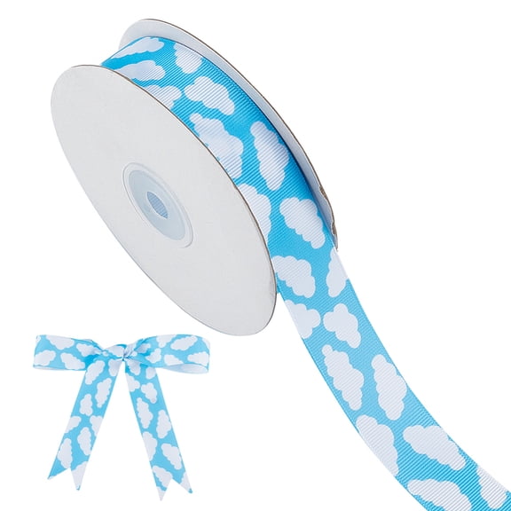 Blue Sky White Clouds Ribbon - 20 Yards 1 Inch Wide Polyester 0.3mm Thick Decorative for Gift Wrapping Party Wreath Hair Sewing DIY Crafts DIY