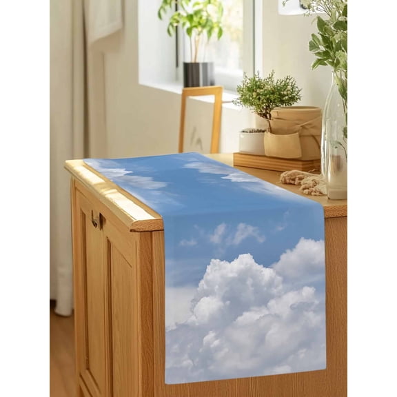Blue Sky White Clouds Table Runner 36 Inches Long,Kitchen Dining Tablerunners Sunny Gradient Back Linen Table Runners Dresser Scarves for Home Dinner Wedding Holiday Party Decor