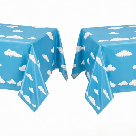 Blue Sky White Clouds Tablecloth 2 Pcs Cartoon Story Tablecover for Party(53.94 107.87 Inches)