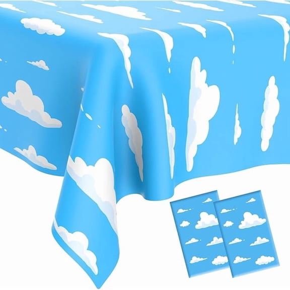 Blue Sky White Clouds Tablecloths 2 Piece Disposable Plastic 54 x 108 Inches