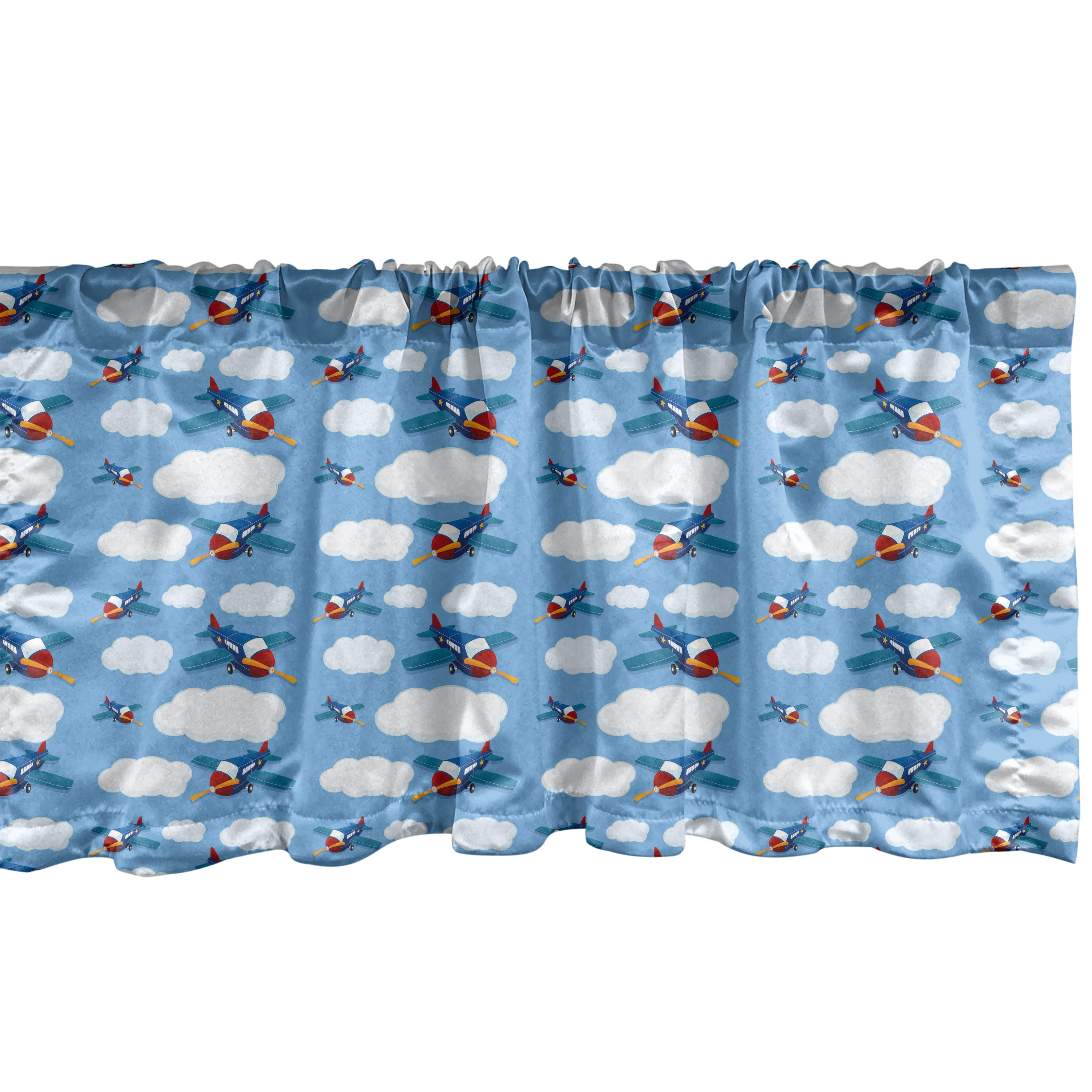 Ambesonne Blue Sky Valance Pack of 2, Cartoon Layout Airplanes, 54"X12