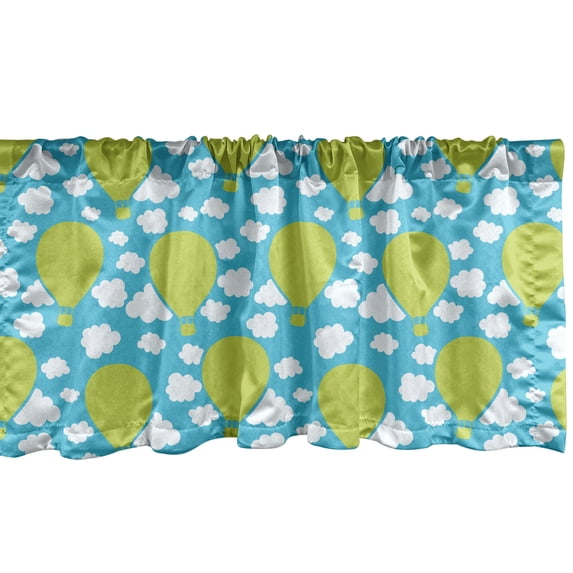 Ambesonne Blue Sky Valance Pack of 2, Graphic Hot Air Balloons, 54"X18", Yellow Green Sky Blue
