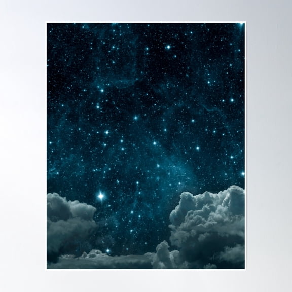 Blue Sky With Clouds And Stars Poster Wall Art, Modern Wall Decor, 8x12 UNFRAMED