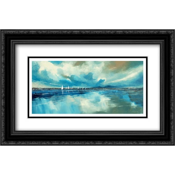 Blue Sky and Boats IV 2x Matted 24x16 Black Ornate Framed Art Print by Roy, Stuart