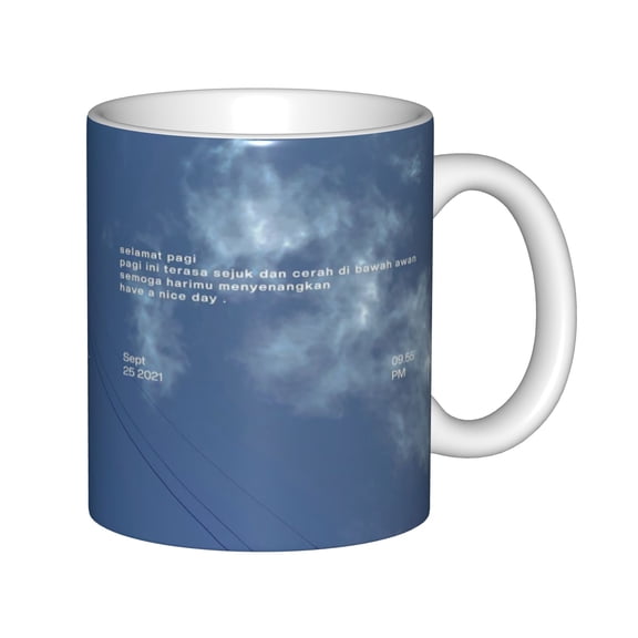 Blue Sky and Clouds Ceramic Coffee Mug 11oz White Ceramic Tea Cup with Inspirational Quote for Home Office Morning Coffee and Tea Ceremony
