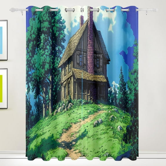 Blue Sky and Grass Blackout Curtains for Living Room Bedroom 55W x 72/84L Insulated Window Drapes 2 Panels