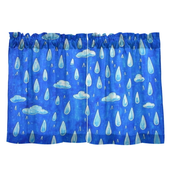 Blue Sky and Rain 27"x24" Linen Look Cafe Curtain Set with Privacy and UV Protection