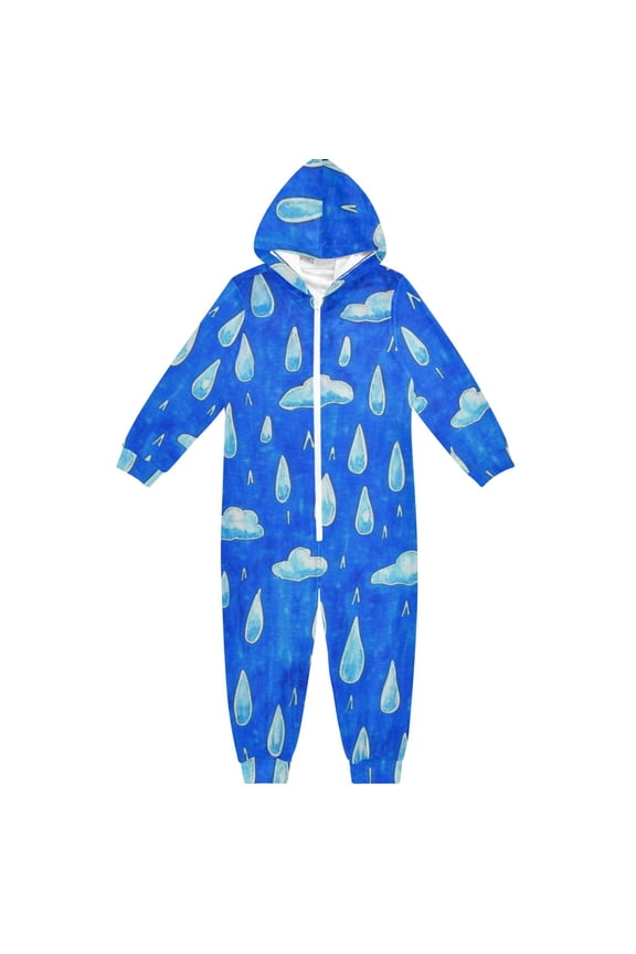 Blue Sky and Rain One Piece Pajamas Soft Jumpsuit Cozy Sleep and Play Romper Zipper and Pockets 13-14Y