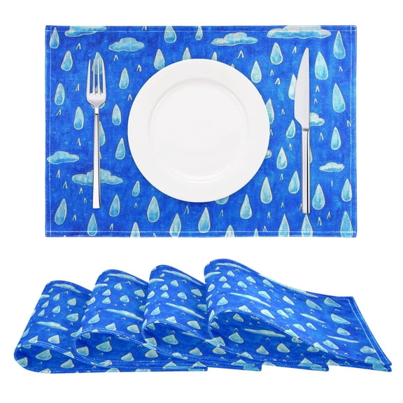 Blue Sky and Rain Reversible Placemat Non Slip Coffee Mat 18x12 Inch for Dining, Kitchen, Coffee