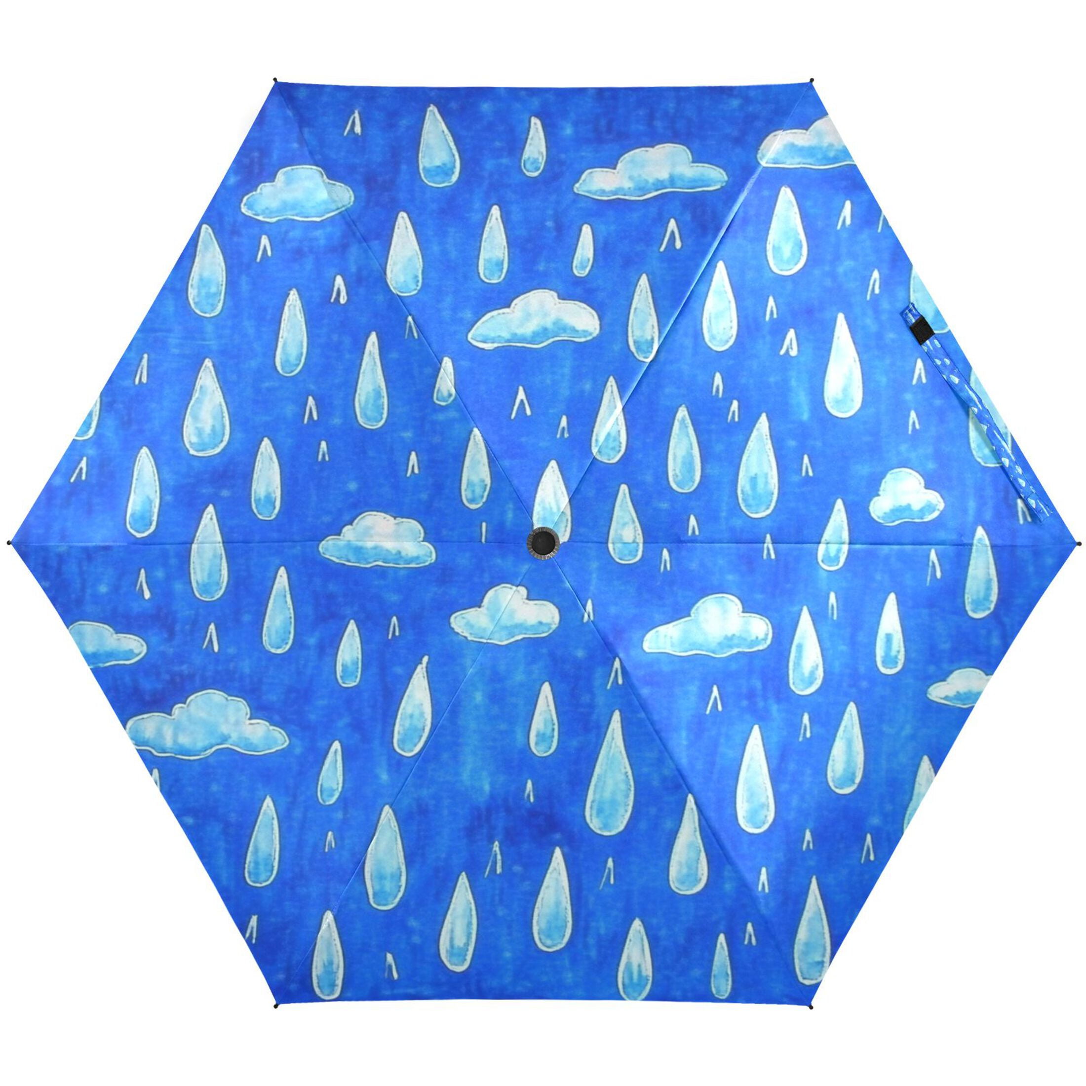 Blue Sky and Rain Umbrellas for Sun Auto Open Close UV50+ Waterproof 5-Fold Compact Fiberglass Frame