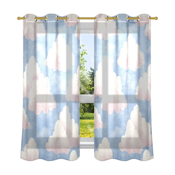 Blue Sky and White Clouds Breathable Sheer Curtains 63x52in Soft Light Filtering, UV Protection and Thermal Insulation