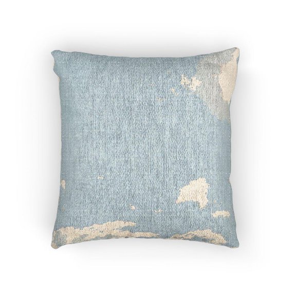 Blue Sky and White Clouds Decorative Woven Pillow, Cotton-Polyester Shell, Soft Pastel Rainbow Glow