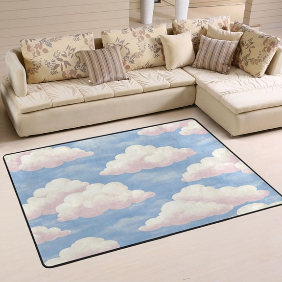 Blue Sky and White Clouds Soft Polyester Area Rug 36''x24'', Non Slip, Memory Foam, Water Absorbent
