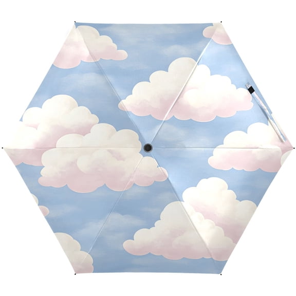 Blue Sky and White Clouds Umbrellas for Sun Auto Open Close UV50+ Waterproof 5-Fold Compact Fiberglass Frame