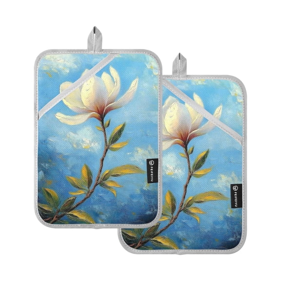 Blue Sky and White Flowers Oven Mitts Pot Holders 2 pcs Heat Resistant for Kitchen Baking Grilling