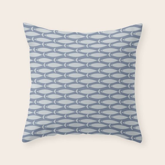 Blue Slate Schooling Fish 2-Sided Polyester Velvet Throw Pillow Cover Only, Envelope, No Insert