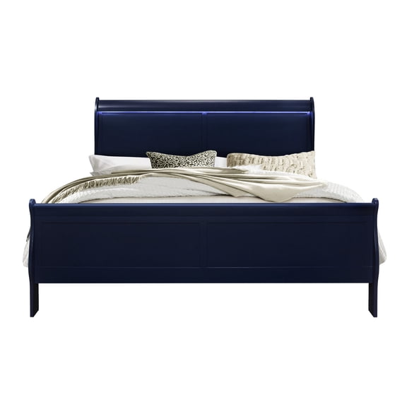 Blue Sleigh Bed with LED Lights / Great for Bedroom Makeover, Offers Unique Charm