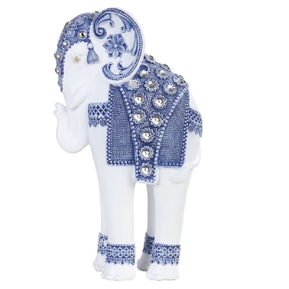 Blue Slim Elephant with Decorative Gems Figurine 9 Inch