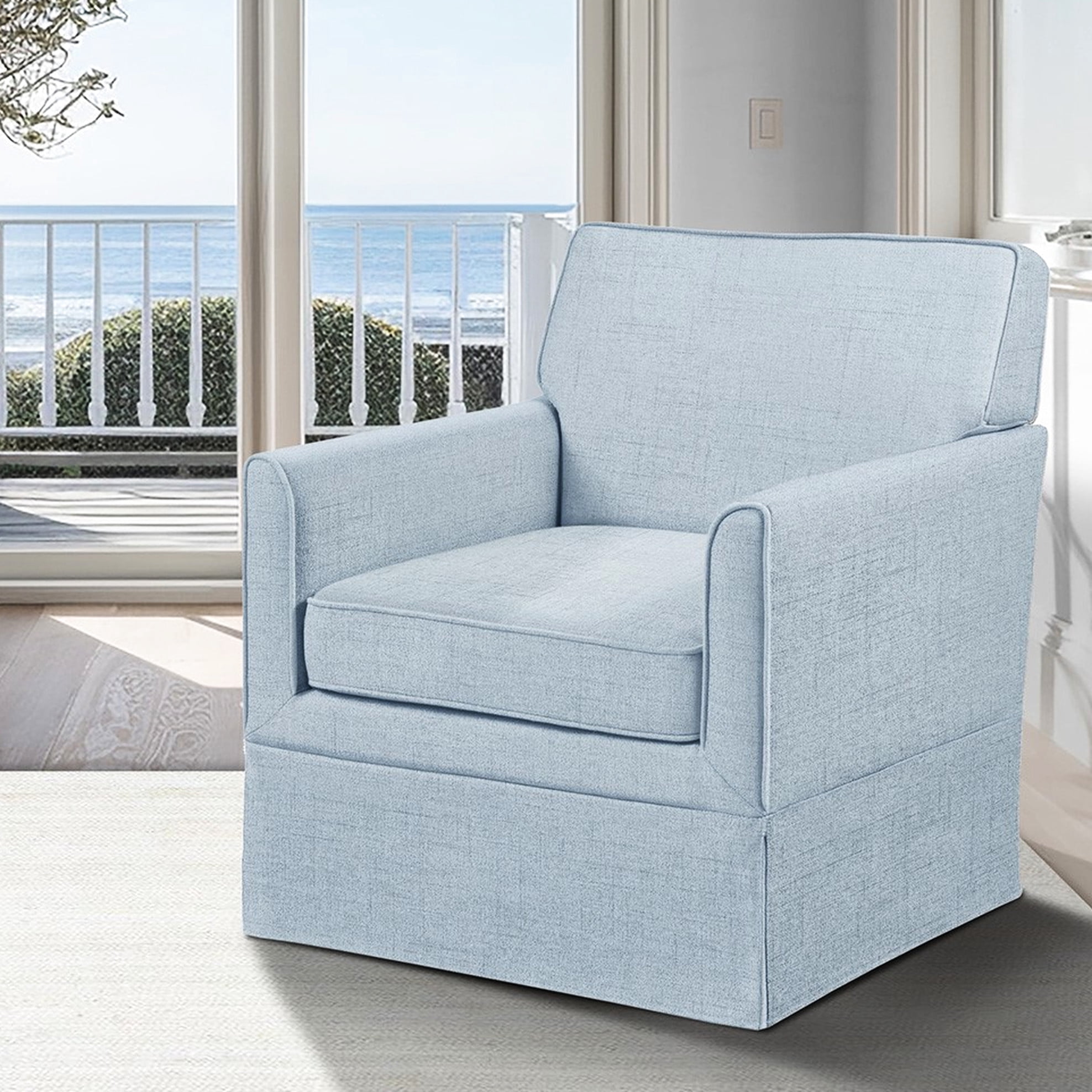 Sinuous Spring Support Blue Slipcover Armchair, Classic Track Arm Silhouette For Anywhere ...