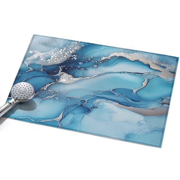 Blue Sliver Marble Area Rug, Abstract Marble Stone Texture Modern Style Non-Slip Felt Rubber Backing Rectangle Indoor Carpet Washable Rugs for Living Room Bedroom 2x3ft