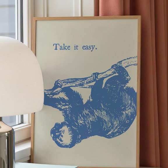 Blue Sloth Art Print, Positive Vibes Decor, Unframed Paper Poster 8x10in