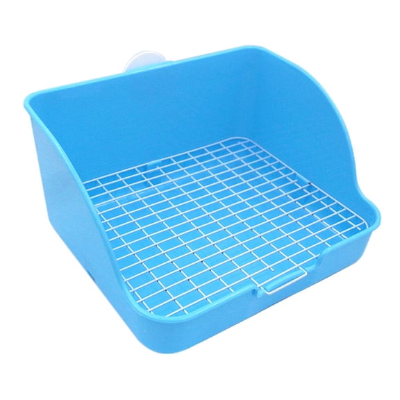 Blue Small Animal Litter Box Square Corner Pan with Grid Potty Tray for Rats, Rabbits, Guinea Pigs, Ferrets