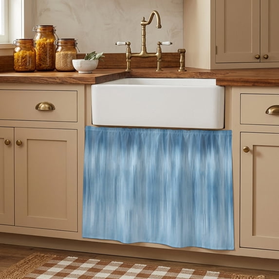 Blue Small Cabinet Curtains 11"W x 13"L, Modern Abstract Art Ombre Striped Sink Skirt Dust-Proof Short Curtain for Bathroom Vanity Storage Cubby Desk, Self Adhesive Privacy Drapes