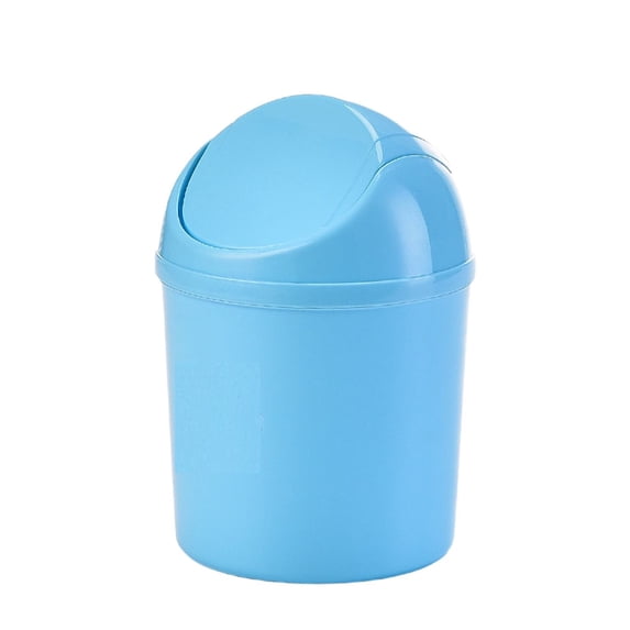 Blue Small Desktop Trash Can, 19x14cm Plastic Bin for Office, Portable