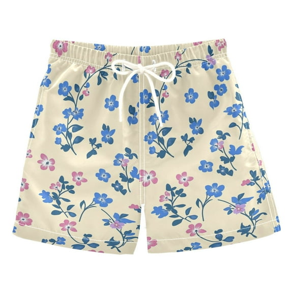 Blue Small Floral Boys Swim Trunks Quick Dry Boy Swim Shorts for 3-14 Years